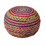 Boho Beauty Braided Pouf Ottoman, 14" x 20", Multicolor