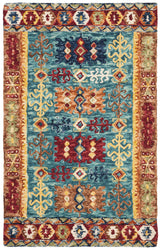 Aspen Collection 3' x 5' Blue / Red APN503A Handmade Boho Wool Area Rug