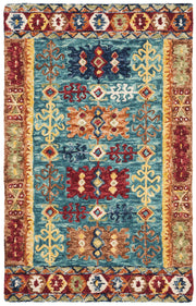 Aspen Collection 3' x 5' Blue / Red APN503A Handmade Boho Wool Area Rug