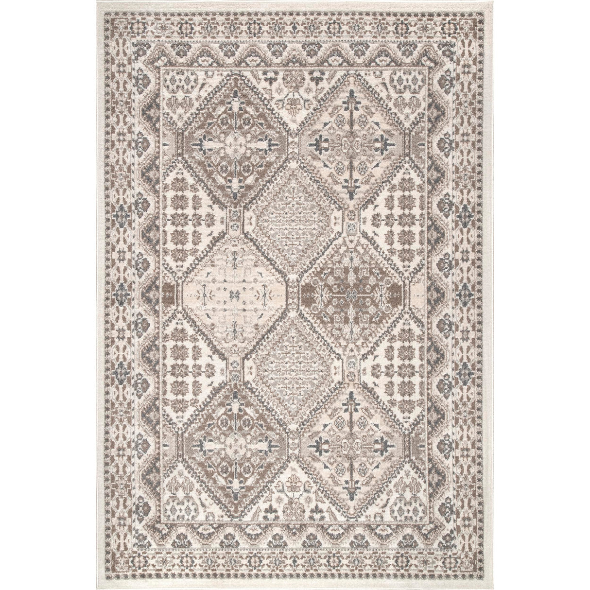 5x8 Becca Traditional Tiled Area Rug, Beige, Faded Transitional Design, Stain Resistant,