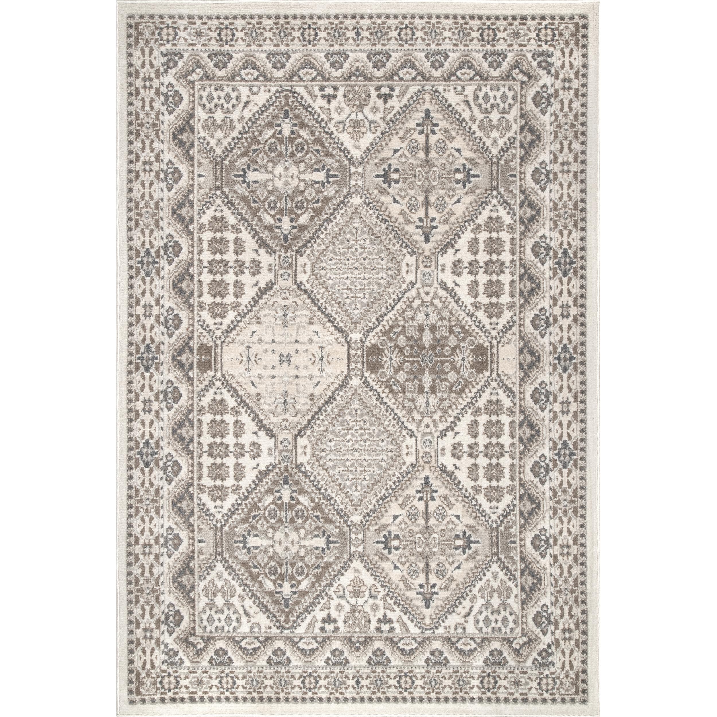 5x8 Becca Traditional Tiled Area Rug, Beige, Faded Transitional Design, Stain Resistant,