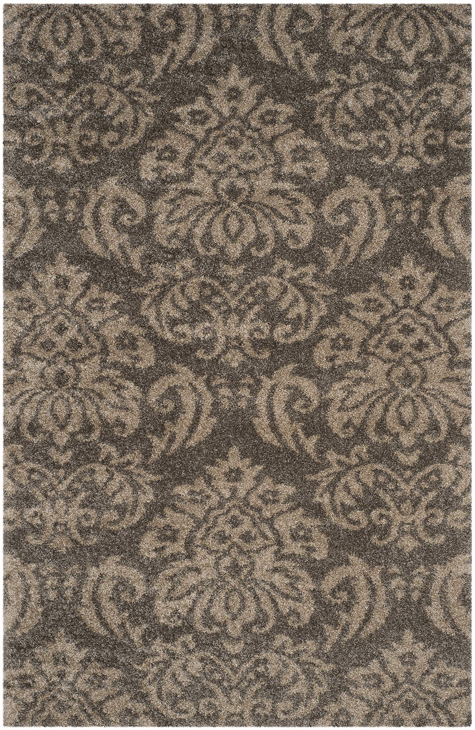 SAFAVIEH Florida Shag Collection Area Rug - 8'6" x 12', Smoke & Beige, Damask Design, Non-Shedding & Easy Care, 1.2-inch Thick Ideal for High Traffic Areas in Living Room, Bedroom (SG460-7913)