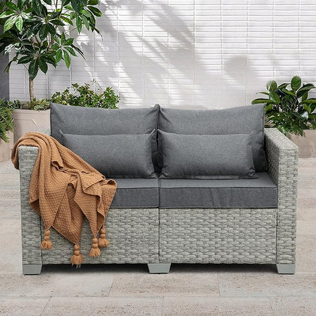 Patio Loveseat Outdoor Wicker Small Couch PE Rattan 2-Seater Furniture Sofa