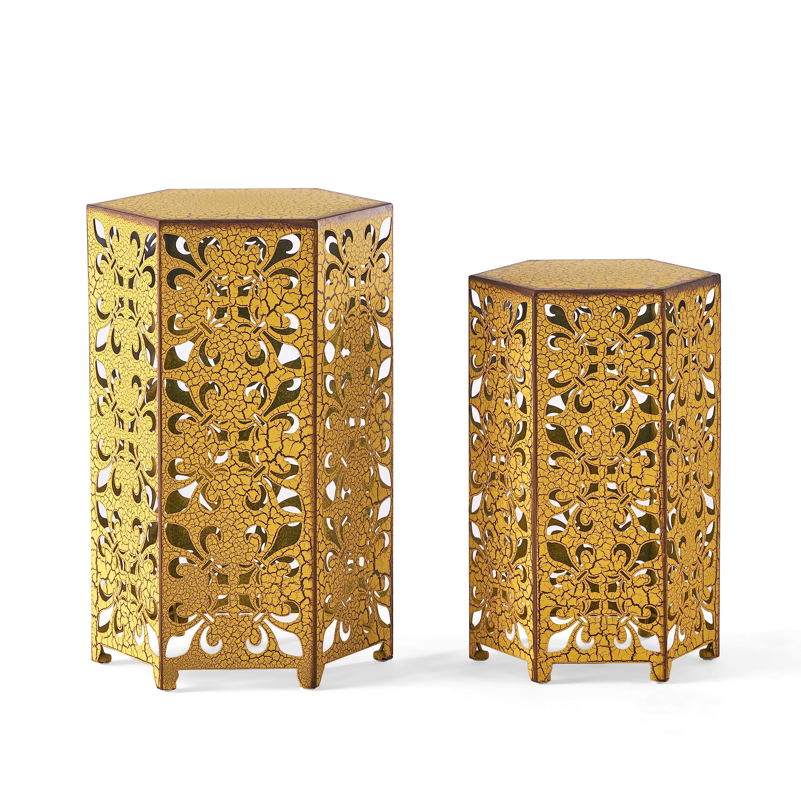Parrish Iron Accent Tables, 2-Pcs Set, Antique Yellow