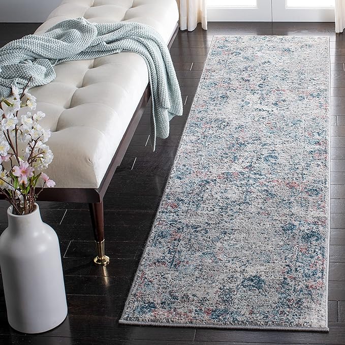 Meadow Collection Accent Rug - 2' x 5', Grey & Pink, Modern Abstract Design