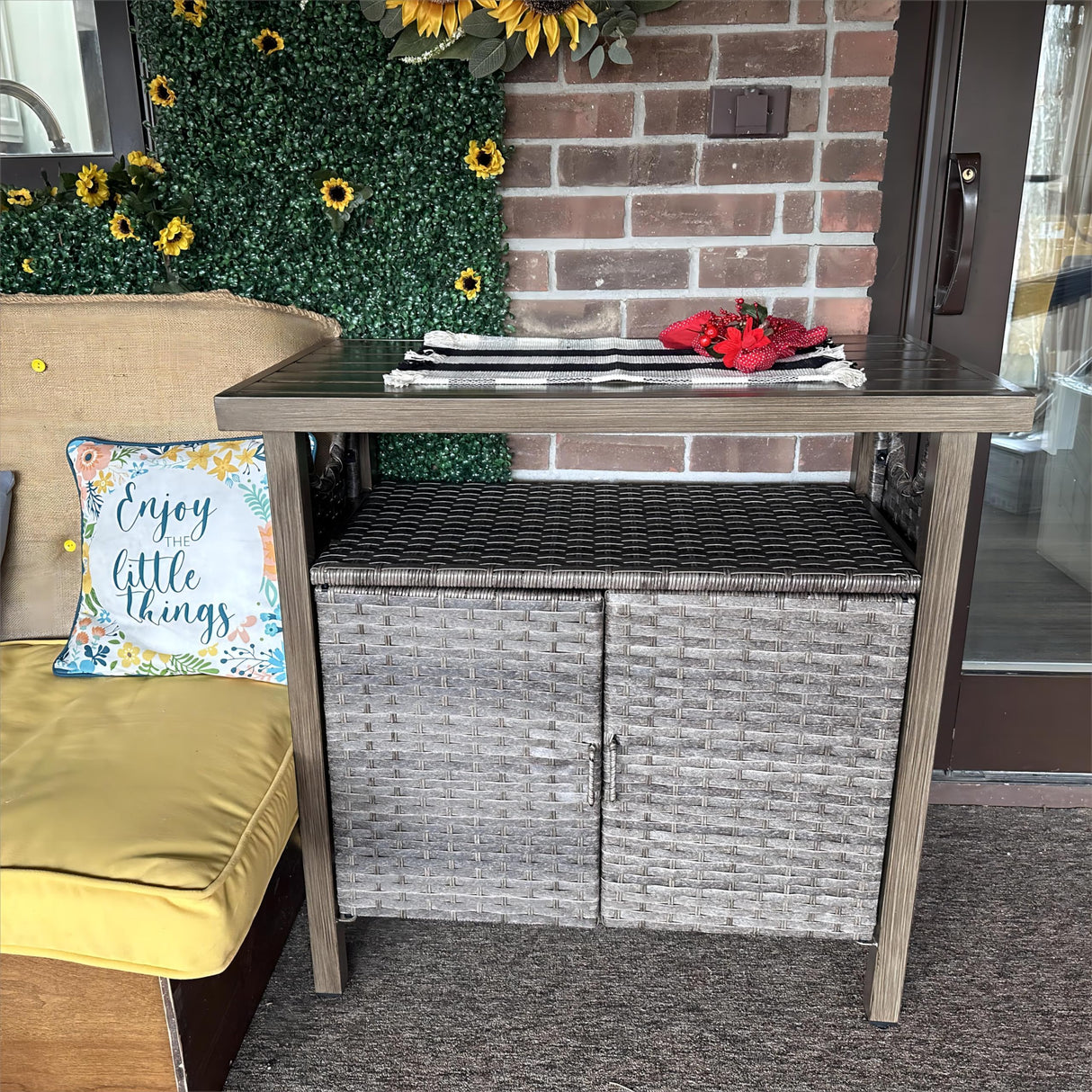 Outdoor Storage Cabinet, Patio Bar Table with Two Doors and Shelves