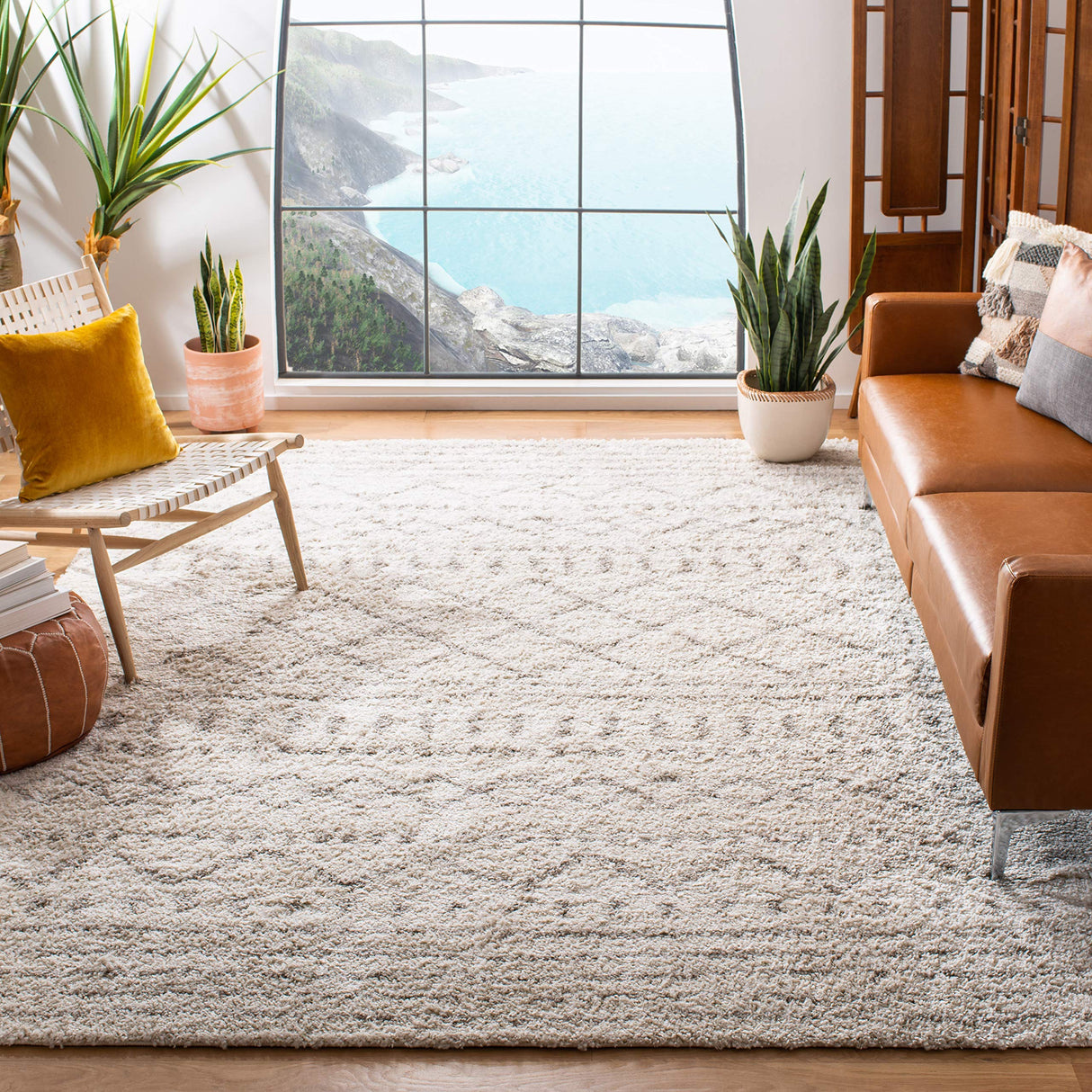 Arizona Shag Collection Area Rug - 8' x 10', Ivory & Beige, Moroccan Design