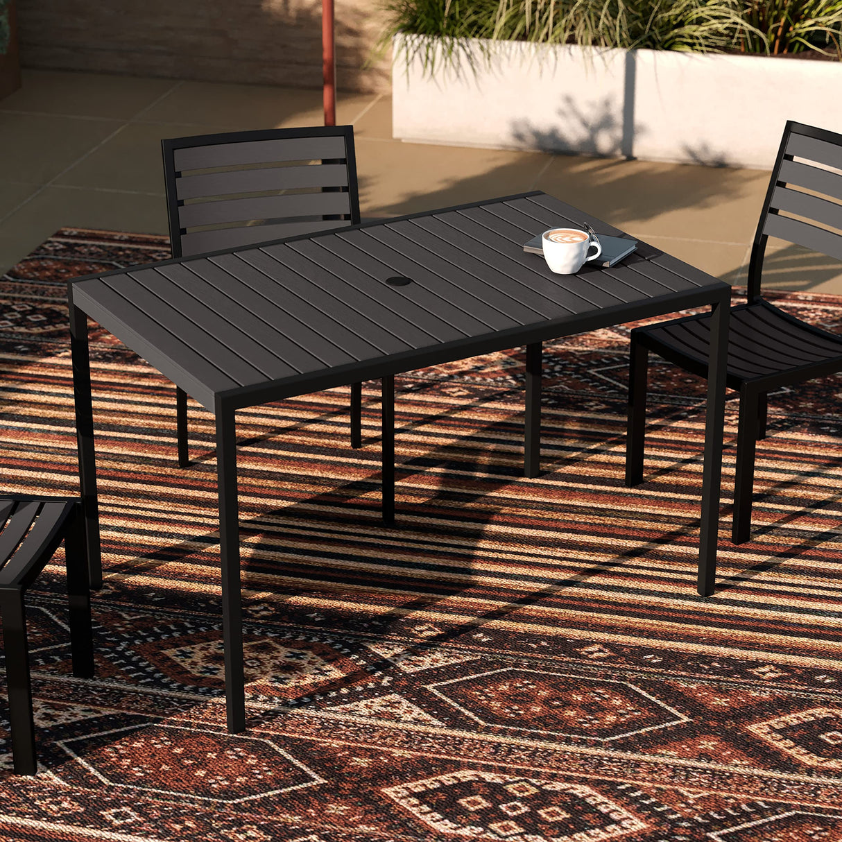 Lark Outdoor Dining Table with Synthetic Gray Wash Teak Poly Slats