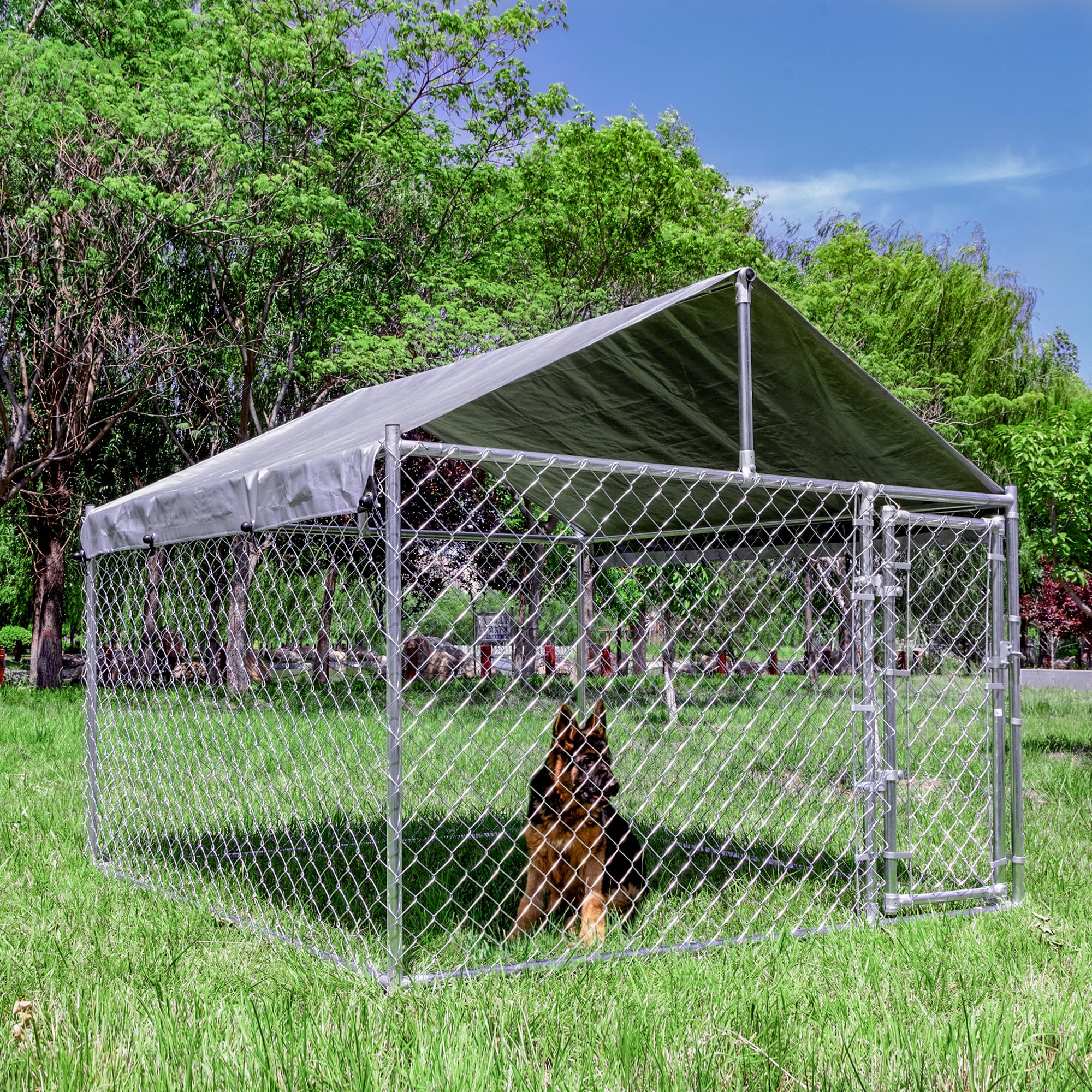GuardPaws Outdoor Dog Kennel – Heavy-Duty Galvanized Run with UV Tarp Roof