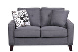 Furniture Direct Lillana Linen Upholstered Mid-Century Modern Loveseat with Two Accent Pillows, Dark Grey