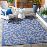 SAFAVIEH Courtyard Collection Accent Rug - 4' x 5'7", Blue & Naturaloor & Washable-Ideal for Patio