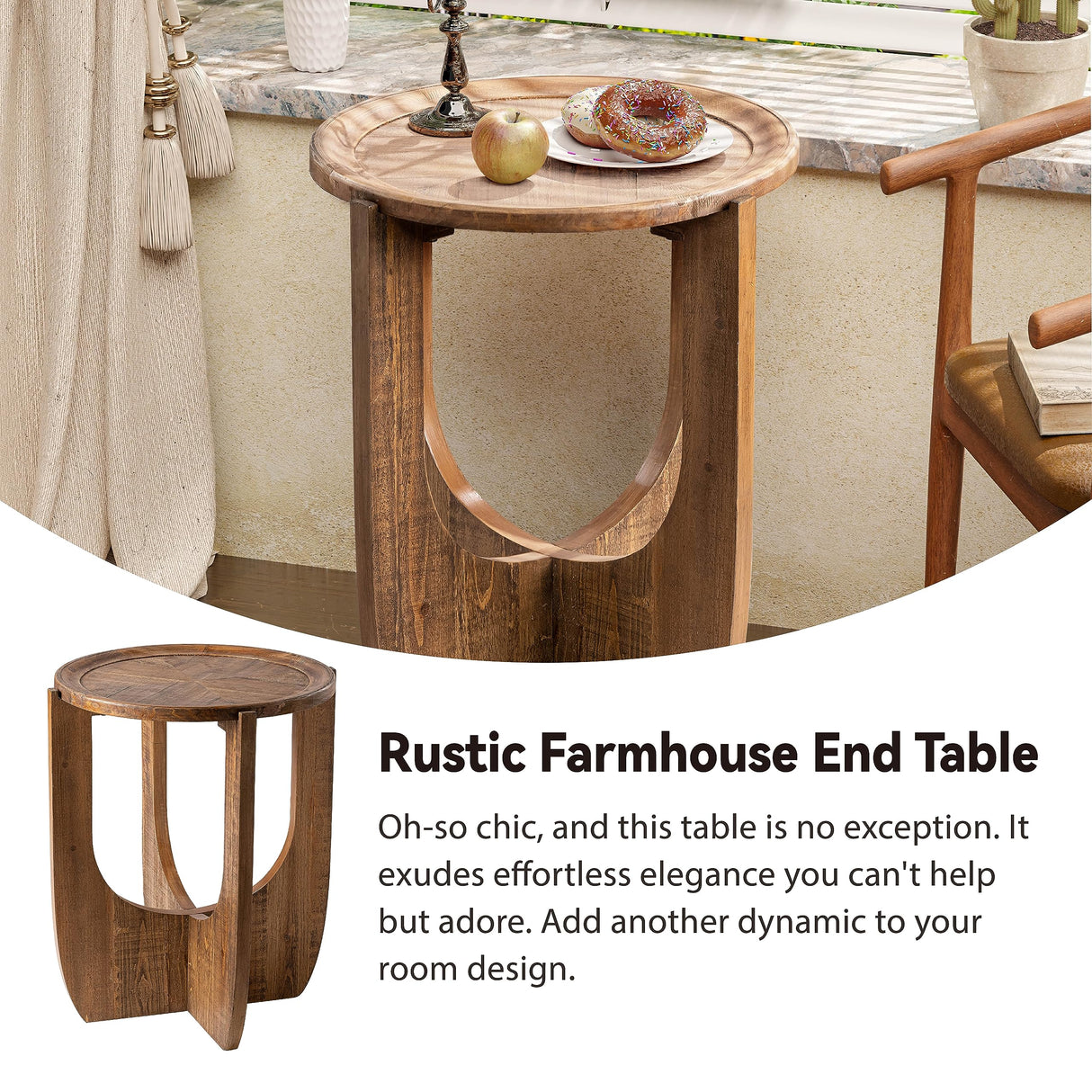 Rustic Farmhouse End Table, French Country Accent Side Table for Family