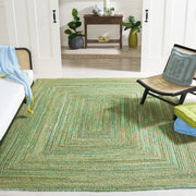 Cape Cod Handmade Jute & Cotton Area Rug 10x14 - Green & Natural Braided Design