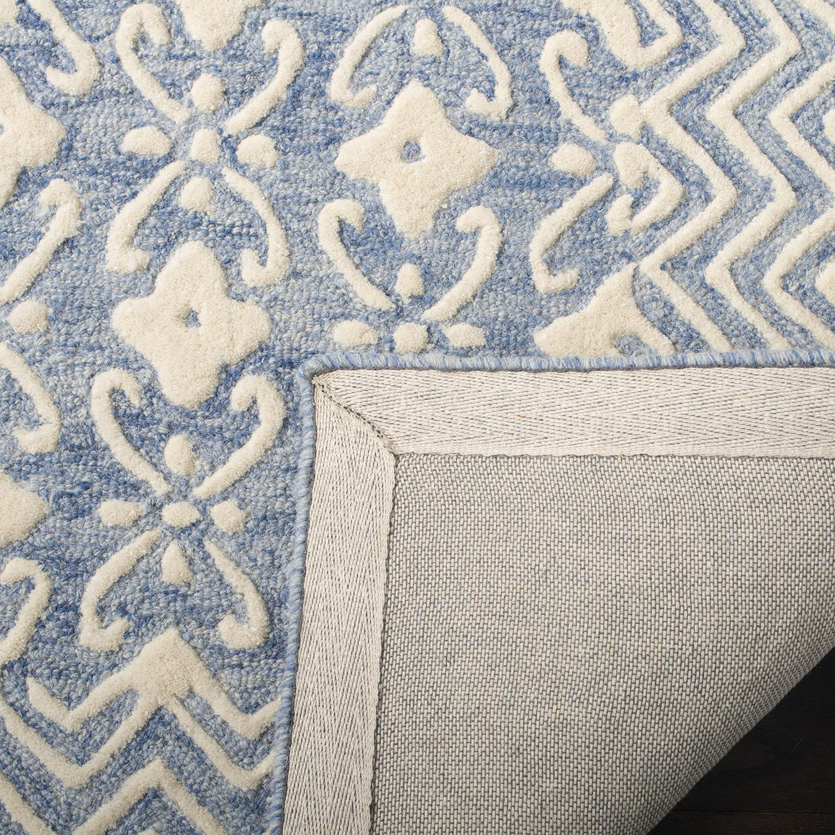 Blossom Collection 4' Square Blue/Ivory BLM114M Handmade Wool Area