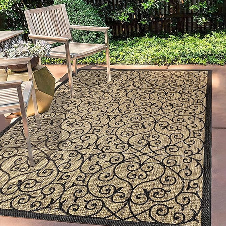 SMB107B-8 Madrid Vintage Filigree Textured Weave Indoor/Outdoor Beige/Brown 8 ft. x 10