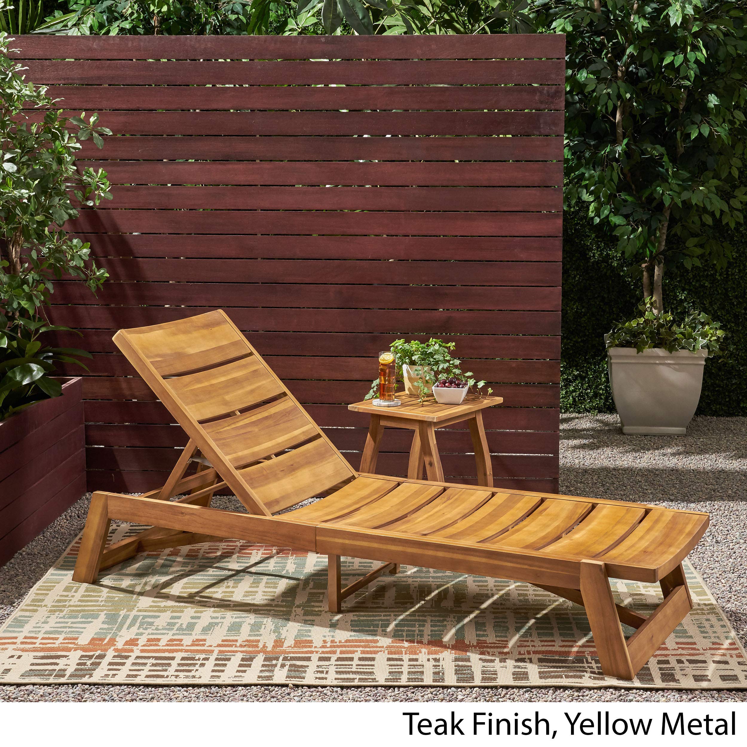 Great Deal Furniture GDFStudio Outdoor Acacia Wood Chaise 2 Piece Lounge