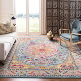 Phoenix Collection Area Rug 10' x 14' - Fuchsia Blue Boho Oriental Medallion