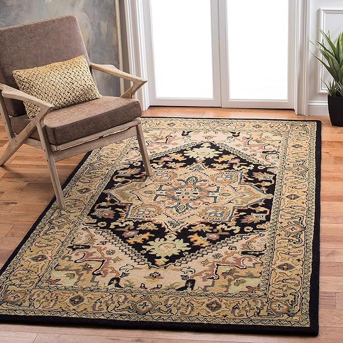 Heritage Collection Area Rug - 5' x 8', Black & Gold, Handmade Traditional