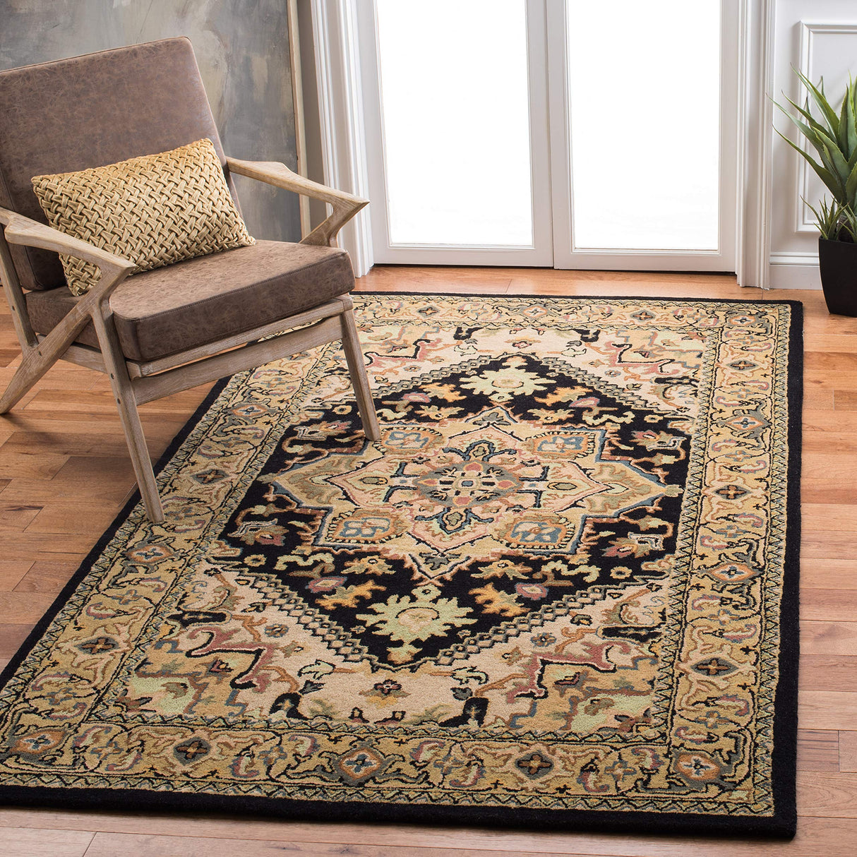 Heritage Collection Area Rug - 5' x 8', Black & Gold, Handmade Traditional
