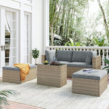 4-Piece Outdoor Patio Furniture Set Garden Wicker Rattan Sectional Sofa Set