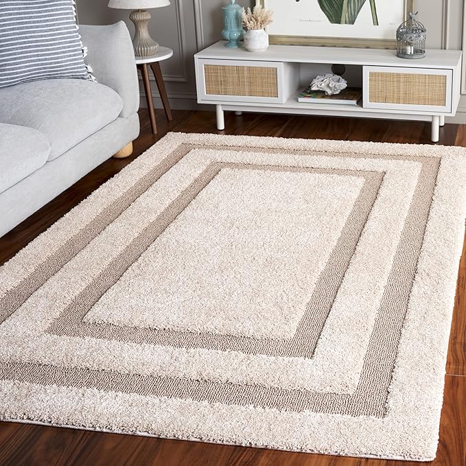 Florida Shag Collection Accent Rug - 2' x 3', Cream & Cream, Border Design