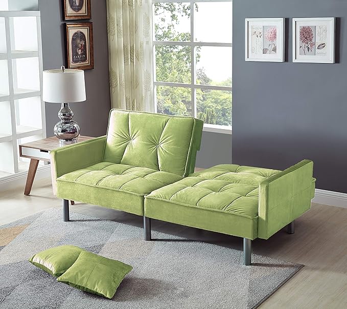 75.6" Convertible Modern Wood & Velvet Fabric Sofa Bed in Purple