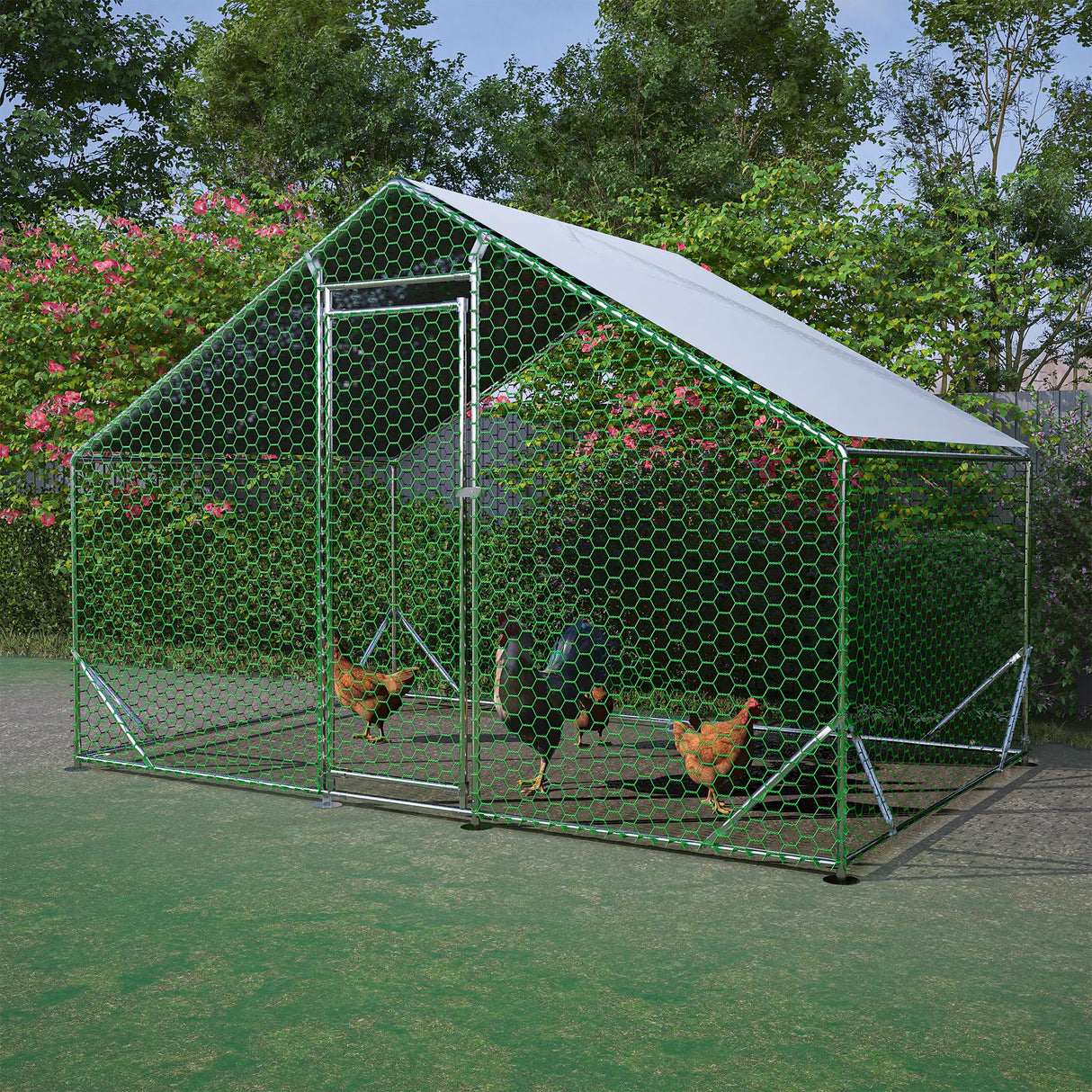 Metal Chicken Coop 10x6.6x6.56ft Walk-in Poultry Cage Chicken Run Hen Rabbit