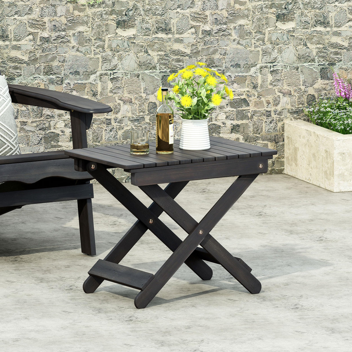 Folding Table with Slat-top, Unique Foldable Side Tables, Acacia Wooden Snack Desk