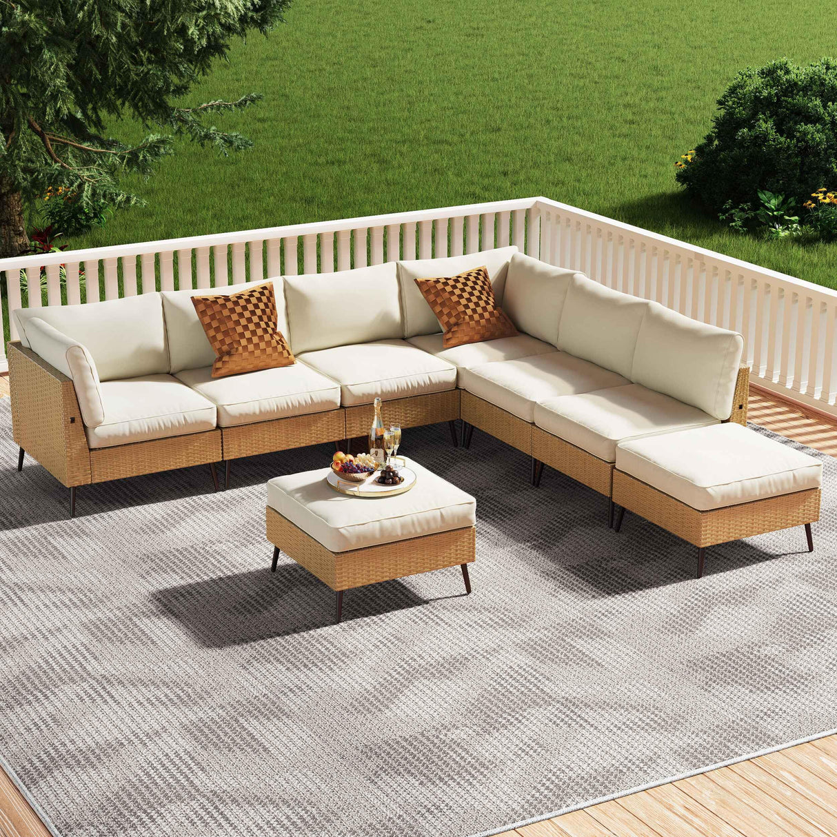 Outdoor Sectional Furniture, 8 Pieces Outdoor Patio Furniture Sets PE Rattan Wicker Sofa