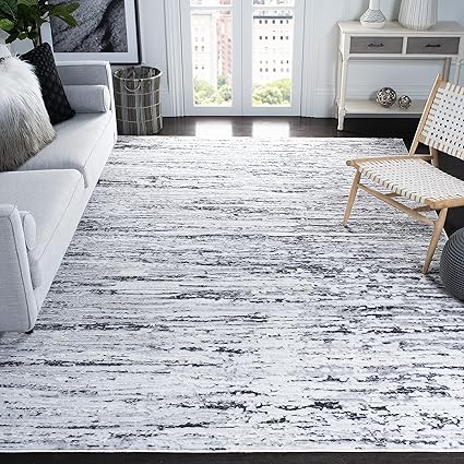 Amelia Collection Area Rug - 8' x 10', Grey & Navy, Modern Abstract Design