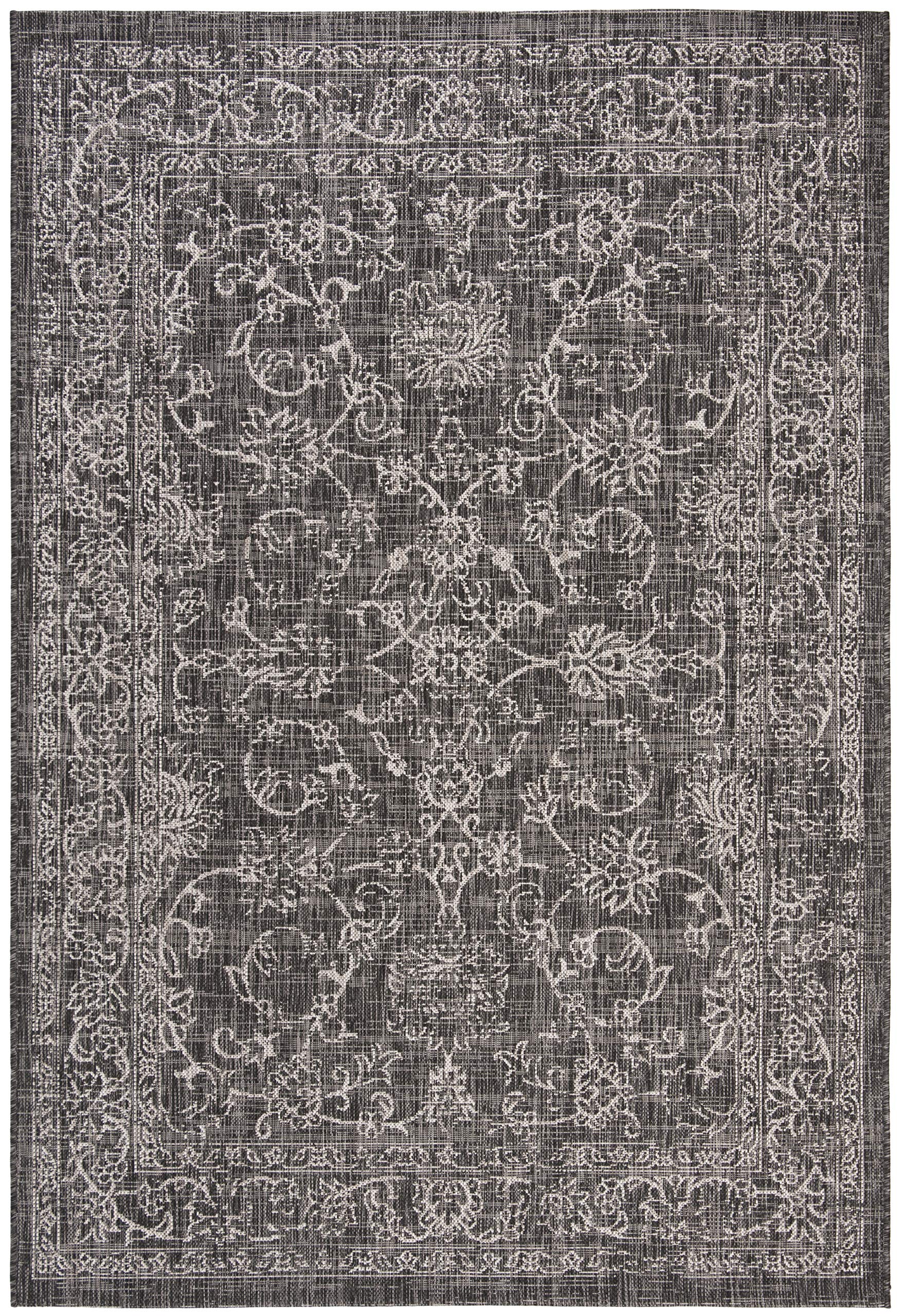 Courtyard Collection 5'3" x 7'7" Black/Ivory CY8680 Indoor-Outdoor Waterproof Easy-Cleaning Patio Backyard Mudroom Area-Rug