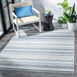 Cabana Collection Area Rug - 8' x 10', Grey & Blue, Stripe Design, Non-Shedding & Easy