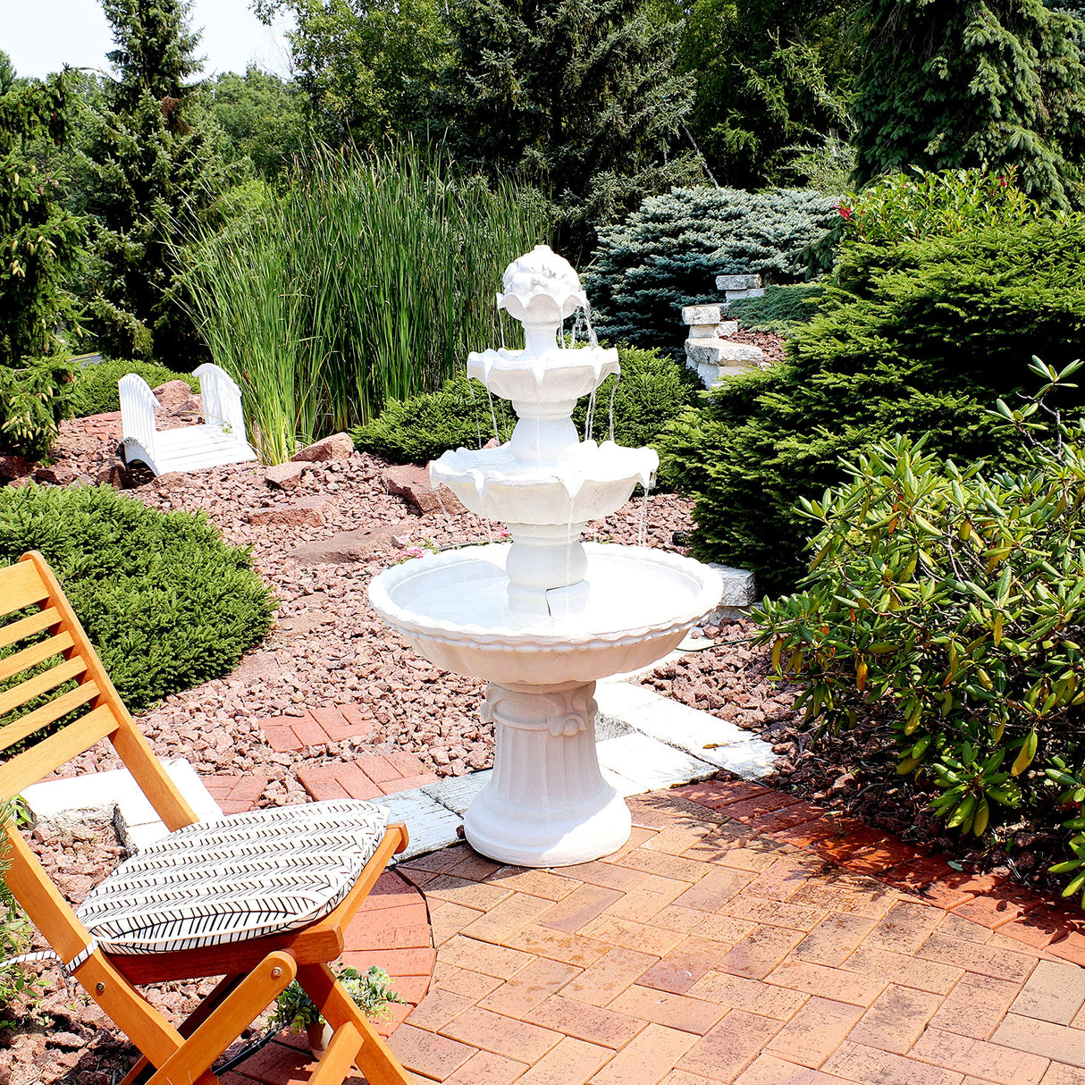 52-Inch 3-Tier Outdoor Water Fountain with Fruit Top - Large Outdoor Water Feature