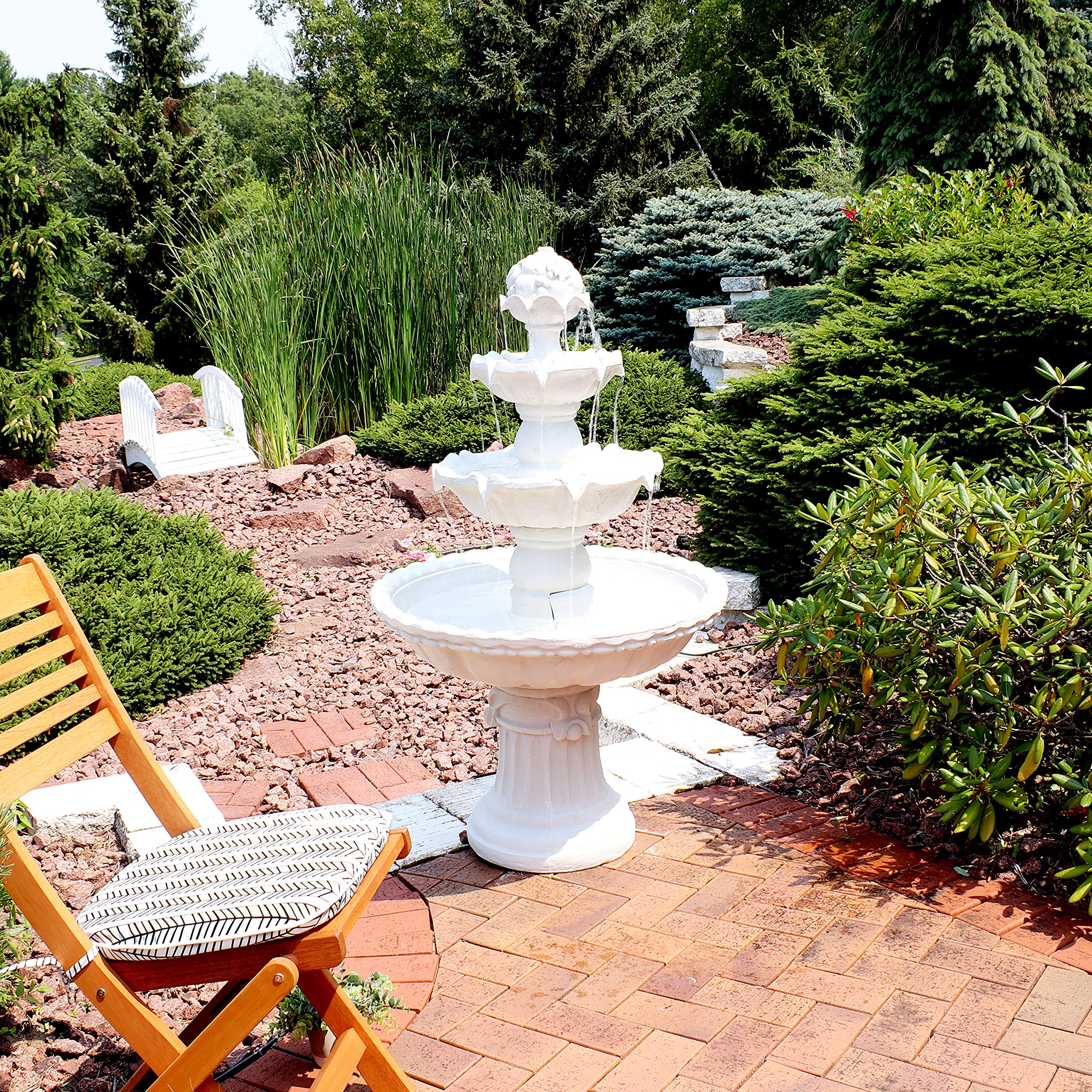 52-Inch 3-Tier Outdoor Water Fountain with Fruit Top - Large Outdoor Water Feature