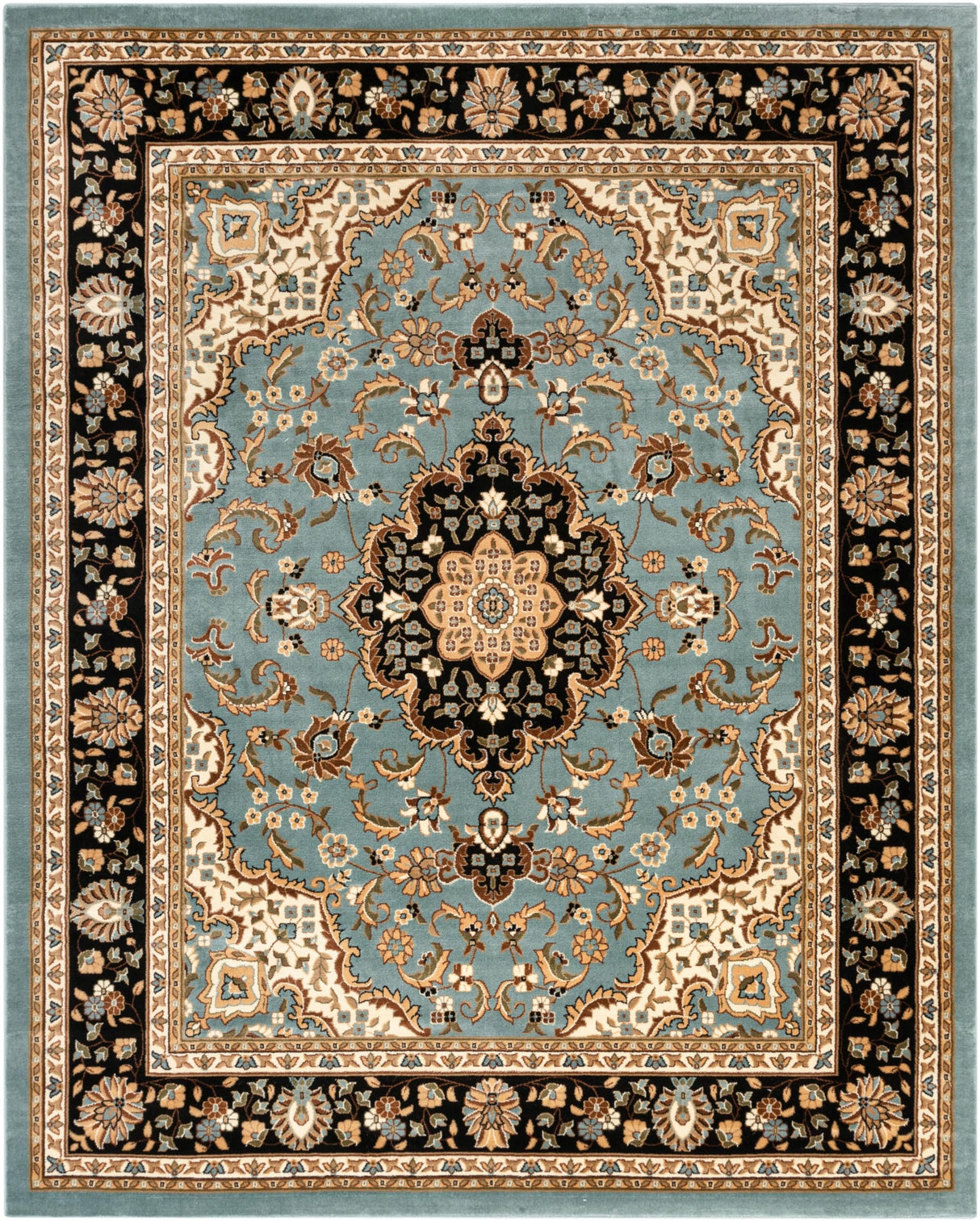 Barclay Collection Medallion Kashan Light Blue 9x12 Area Rug - for Living Room, Bedroom,