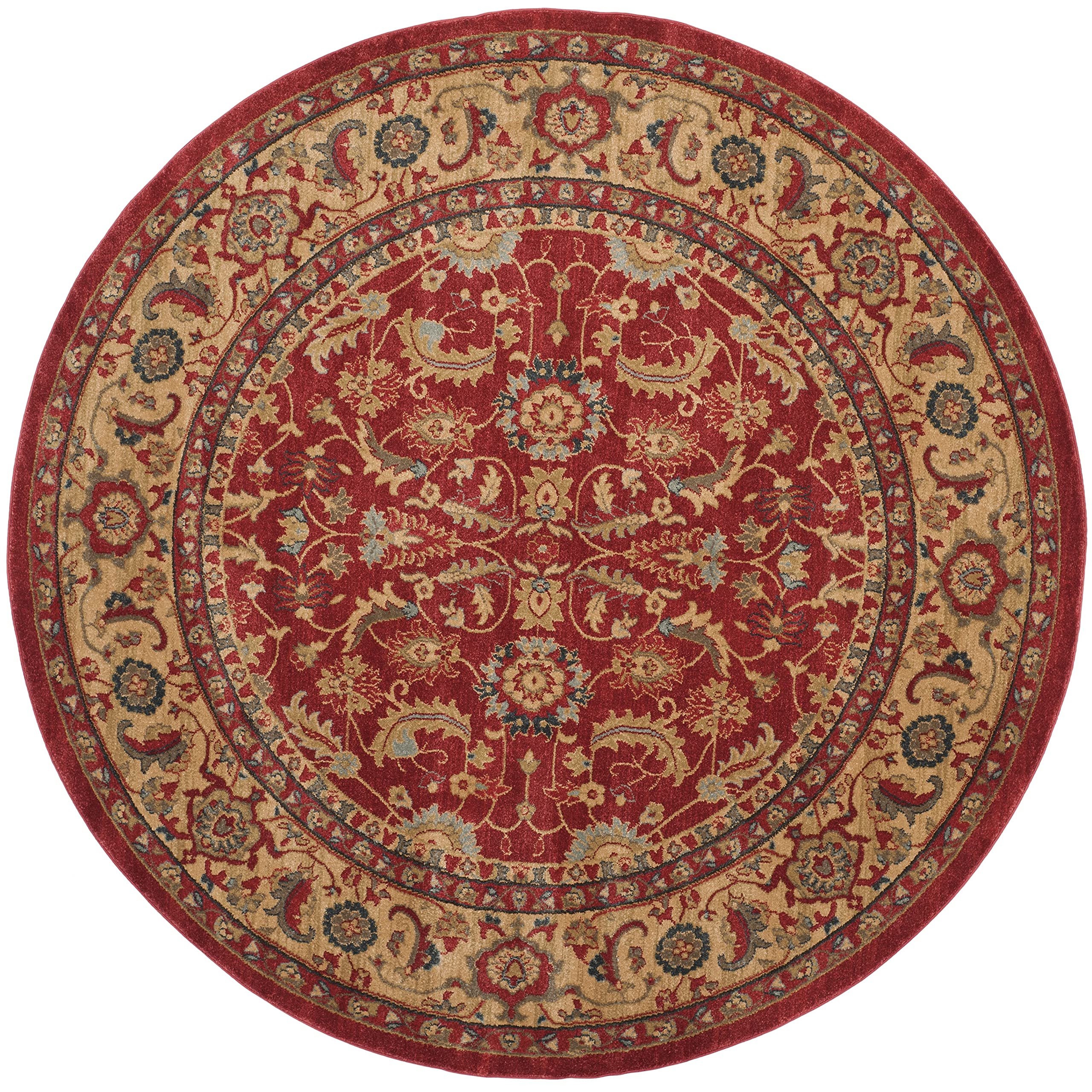 Mahal Collection 6'7" Round Red / Natural MAH699A Traditional Oriental Non
