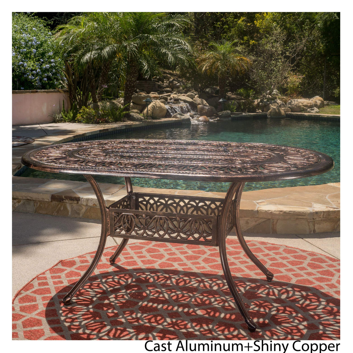 Tucson Cast Aluminum Dining Table, Shiny Copper