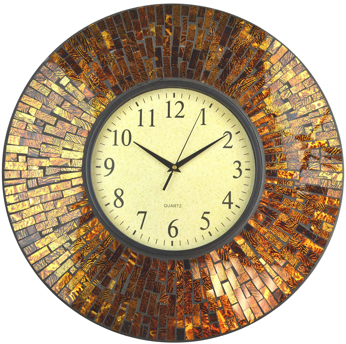 19" Baltic Amber Mosaic Wall Clock with 9.5" Brown Arabic Glass Dial, 4.50"