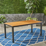Zak Outdoor 71" Acacia Wood Dining Table, Teak Finish, Black