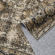 PureCozy Vintage Area Rug 4x6 Brown Bedroom Rug Indoor Kitchen Washable Living Room Carpet Tribal Distressed Rug Retro Accent Throw Rug for Office Dining Room Bathroom Faux Wool