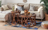 Farmhouse End Table, Rustic Round Side Table with X-Motifs Legs, Wood Textured Top