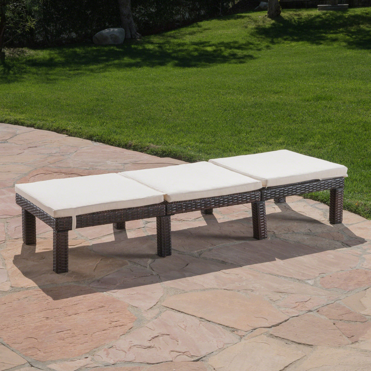 Outdoor Wicker Chaise Lounge with Water Resistant Cushion, Multibrown / Cream