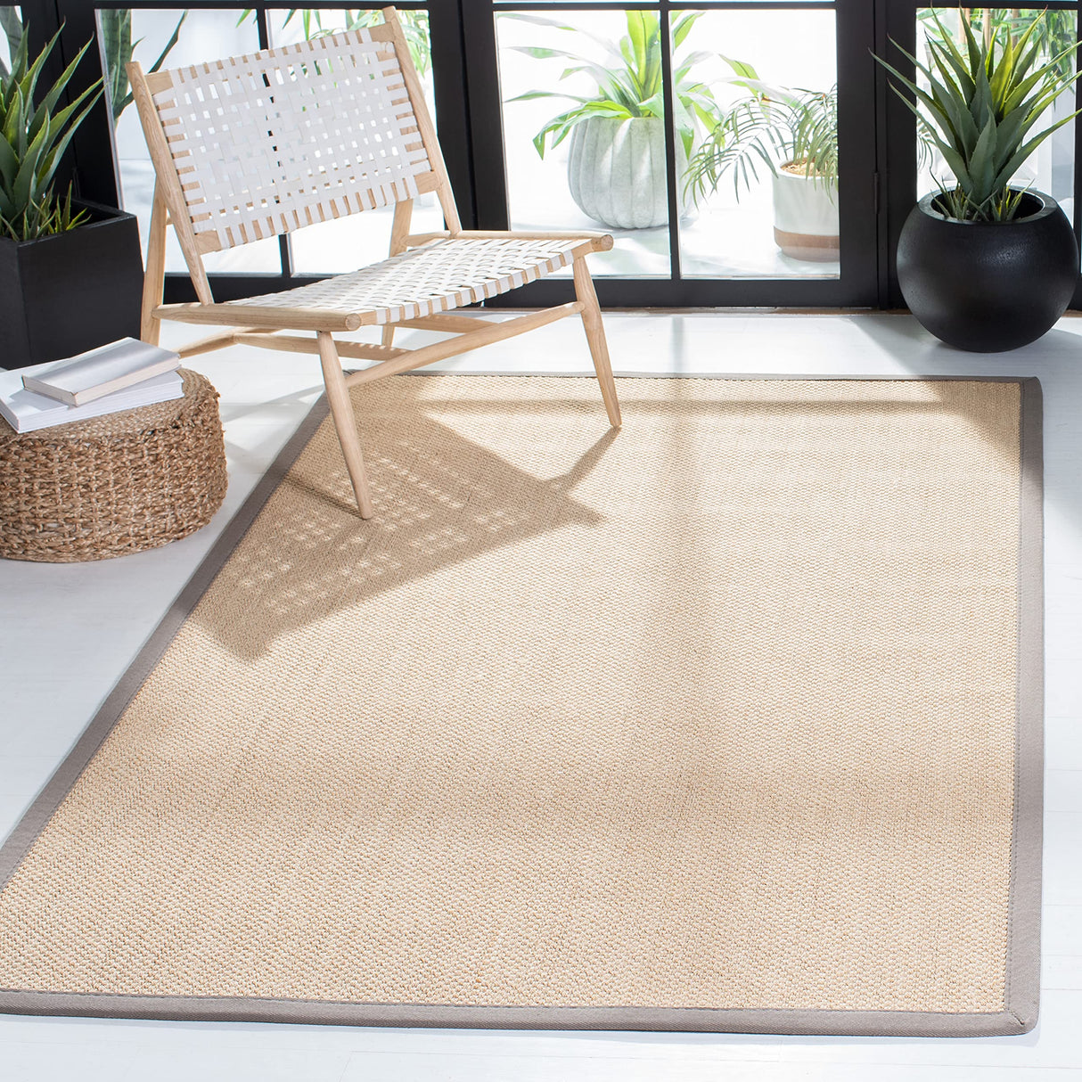 Natural Fiber Collection Accent Rug - 3' x 5', Maize & Grey, Border Sisal Design, Easy Care