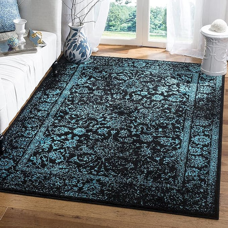 Adirondack Collection Area Rug - 5'1" x 7'6", Black & Ivory, Oriental Distressed Design,