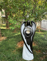 Heartwarming Angel Water Fountain Resin Indoor Outdoor Décor with LED Lights Black Gray