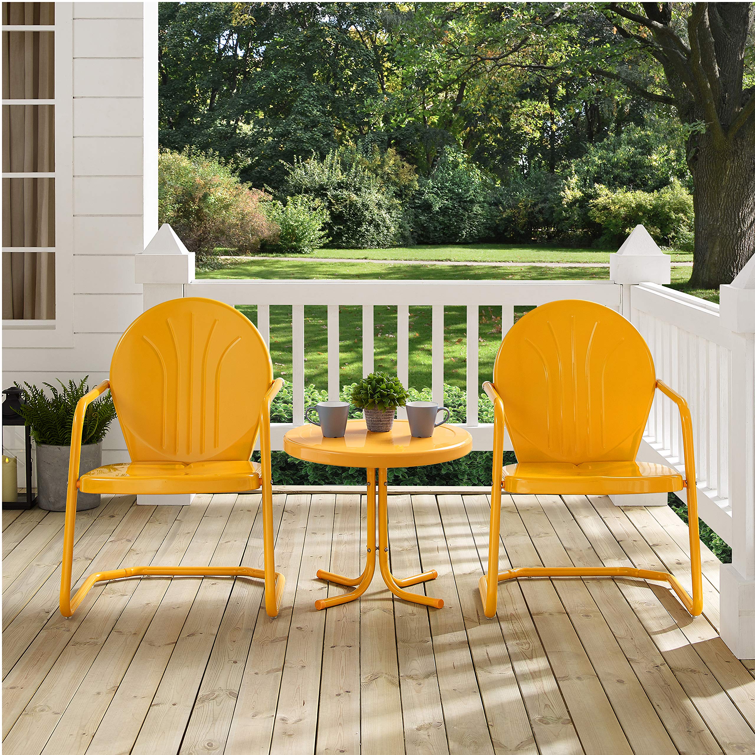Griffith 3-Piece Outdoor Chair and Side Table Set, Retro Metal Bistro Patio Sets