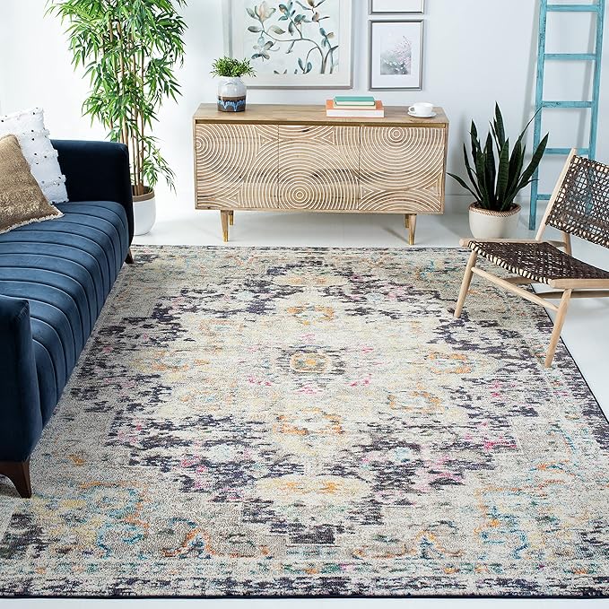 Madison Collection Area Rug - 8' x 10', Orange & Teal, Boho Chic Medallion Distressed