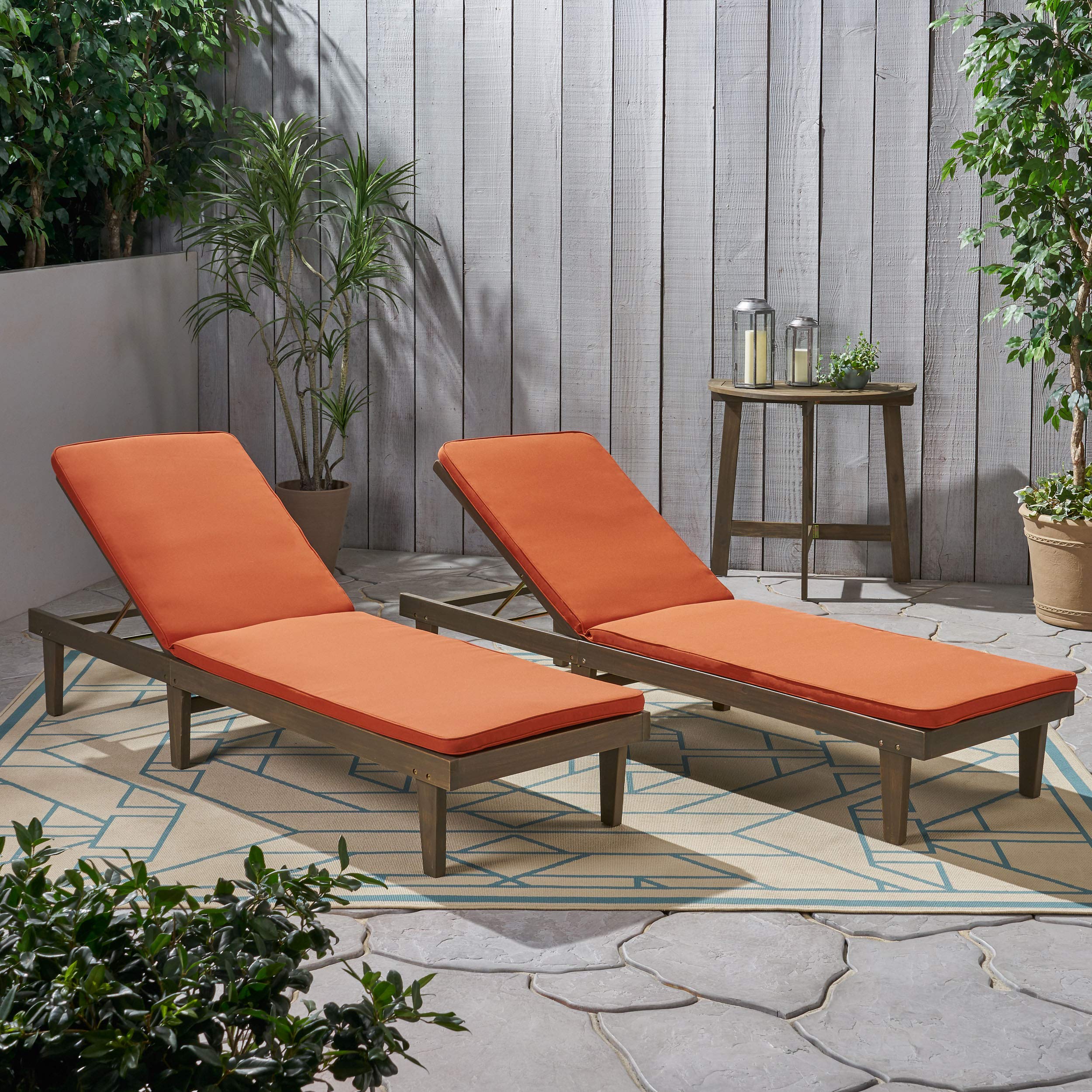Madge Oudoor Chaise Lounge with Cushion (Set of 2), Gray Finish, Rust Orange