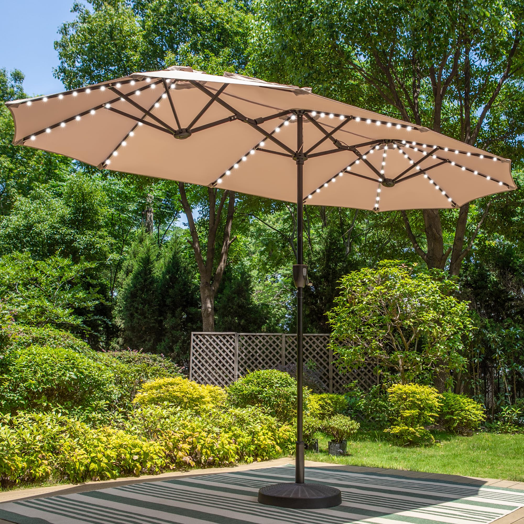 13ft Large Patio Umbrella with Solar Lights, Double-Sided Outdoor Market Rectangle Umbrella