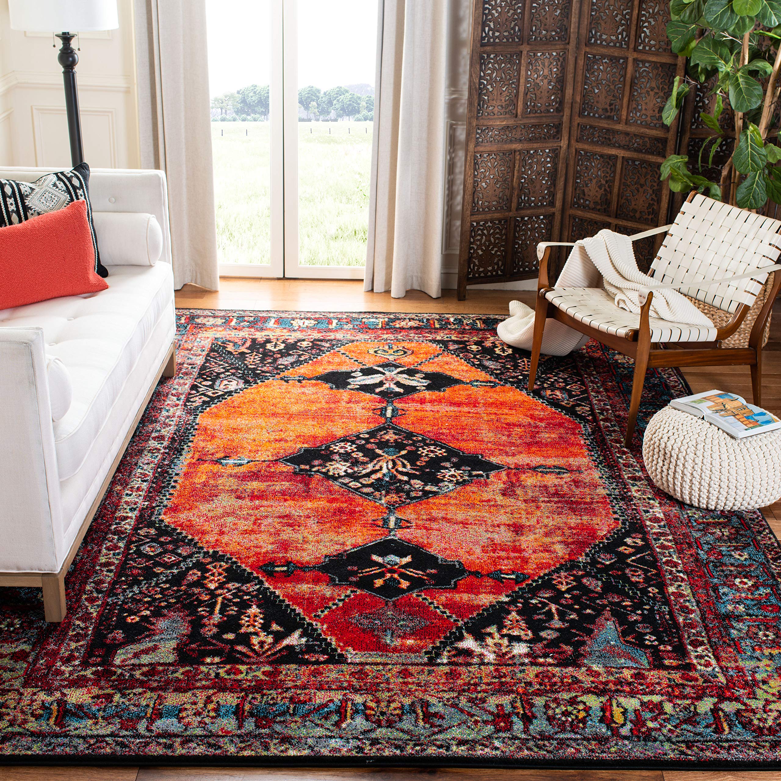 SAFAVIEH Vintage Hamadan Collection Area Rug - 10'6" x 14', Orange & Multi, Traditional Persian Design, Non-Shedding & Easy Care, Ideal for High Traffic Areas in Living Room, Bedroom (VTH217B)